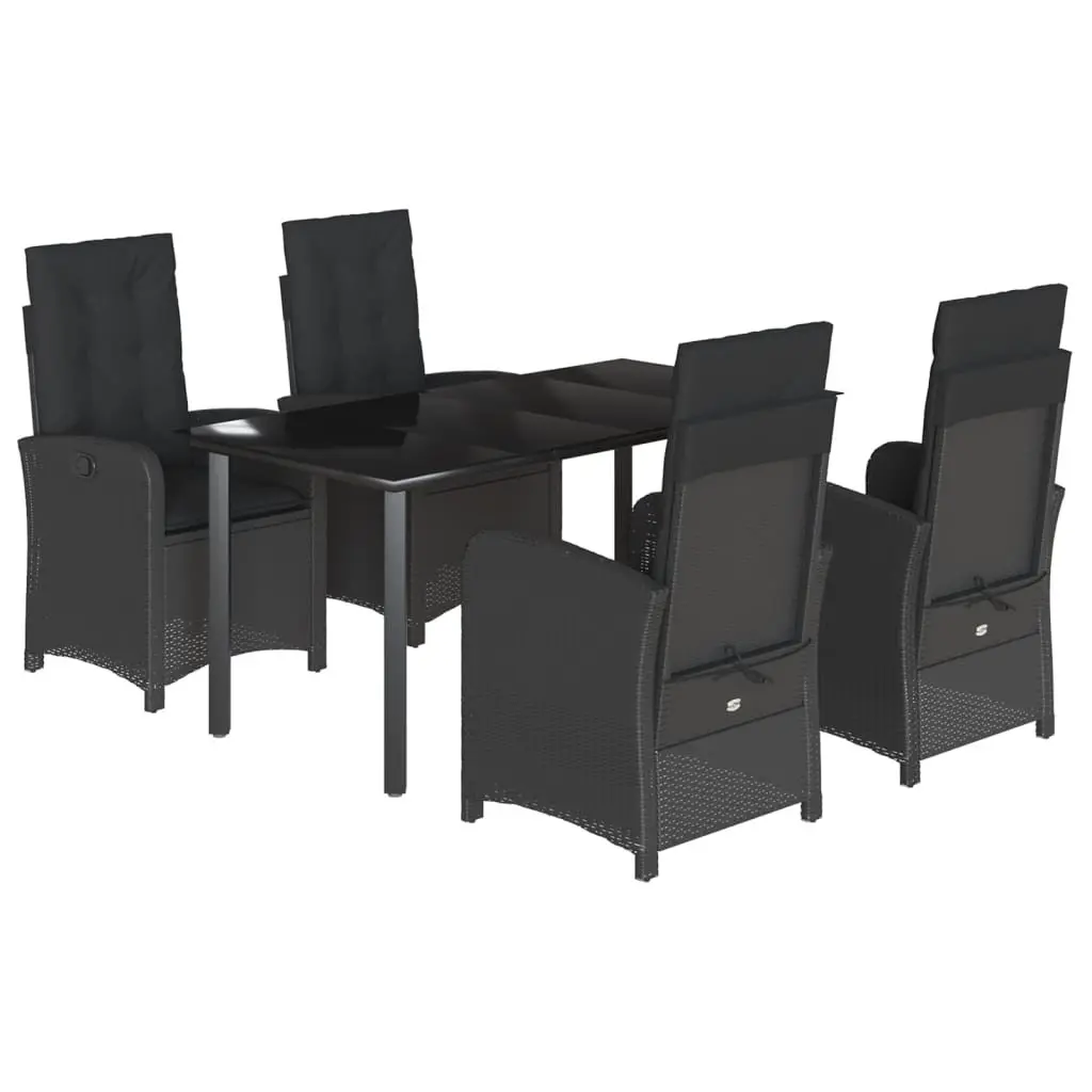 5 Piece Black Poly Rattan Outdoor Dining Set