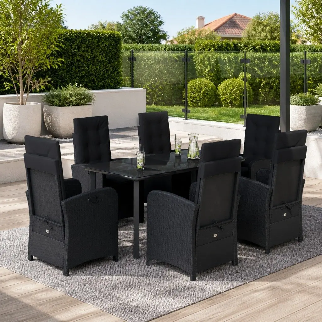7 Piece Black Outdoor Dining Set with Cushions