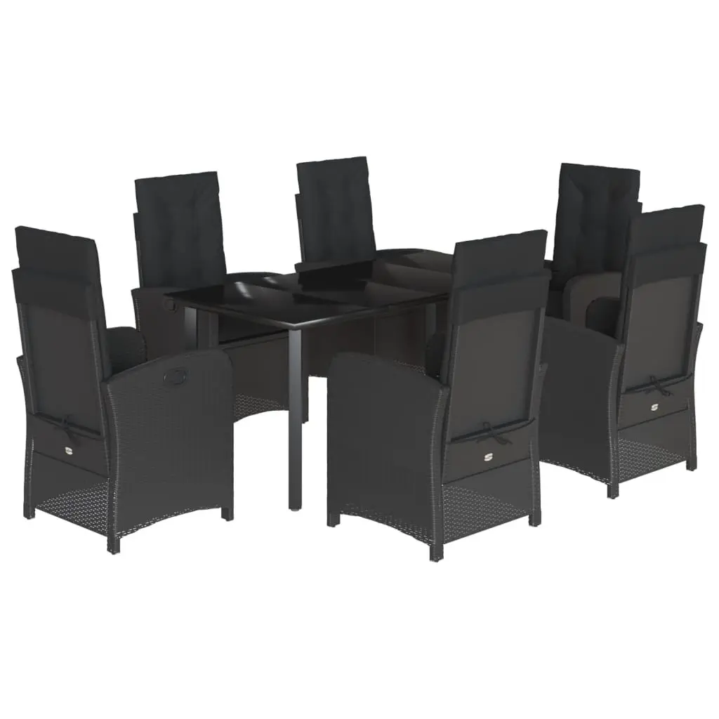 7 Piece Black Outdoor Dining Set with Cushions