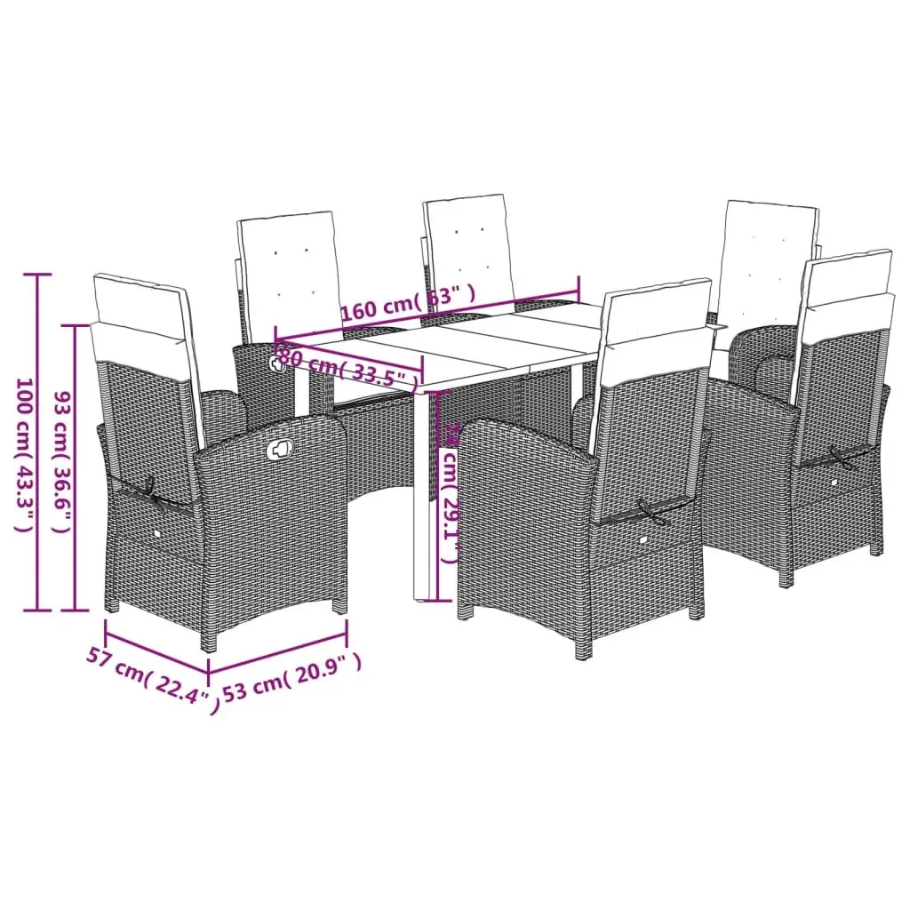 7 Piece Black Outdoor Dining Set with Cushions