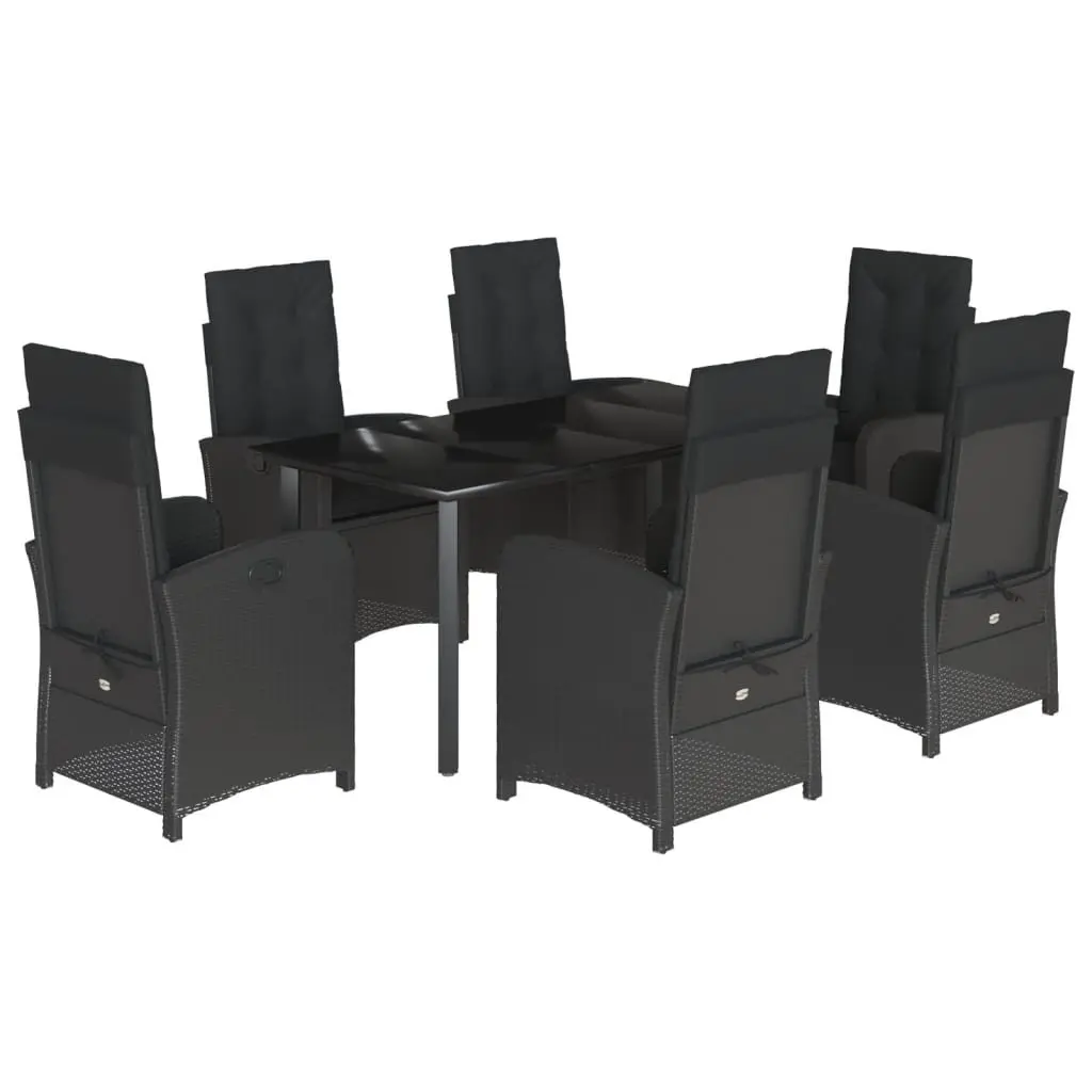 7 Piece Garden Dining Set PE Poly Rattan Black Cushions