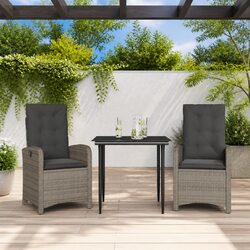 3 Piece Grey Poly Rattan Garden Dining Set with Cushions
