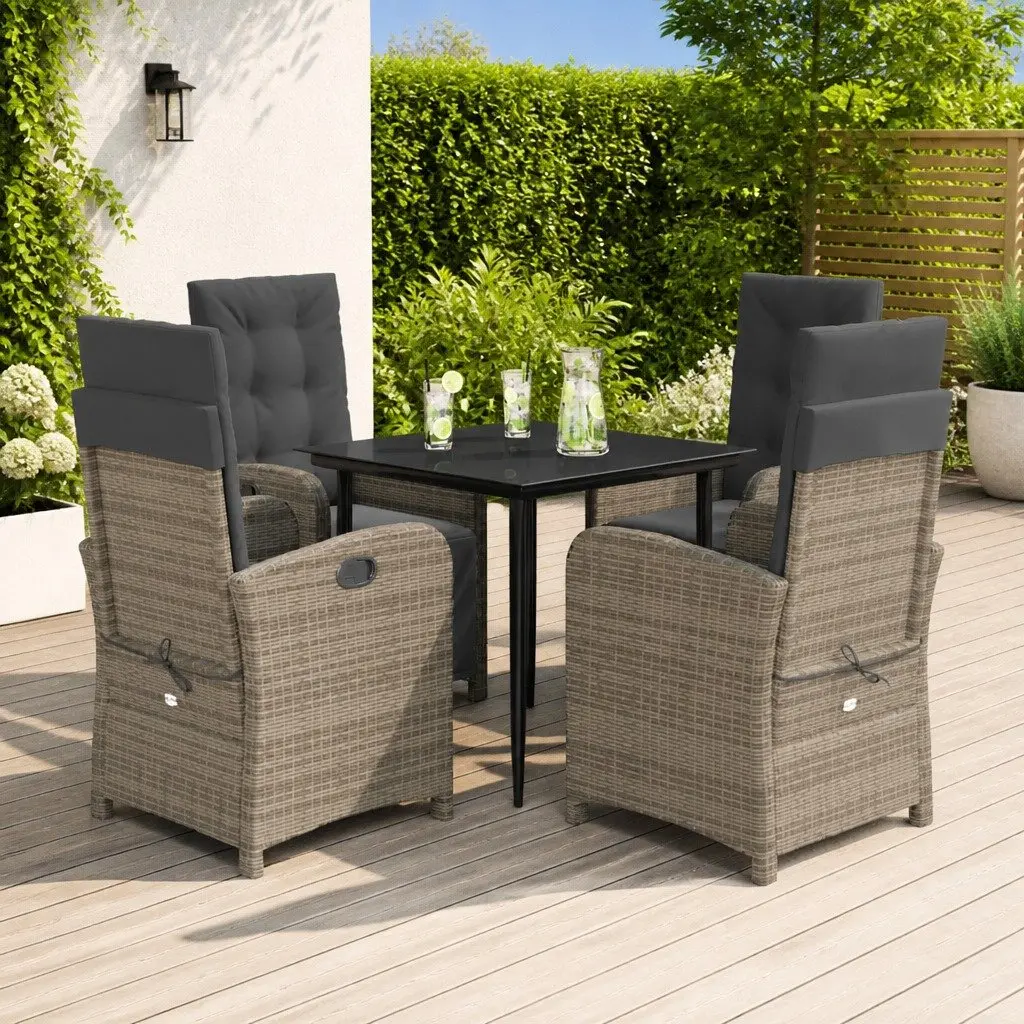 5 Piece Grey Poly Rattan Garden Dining Set