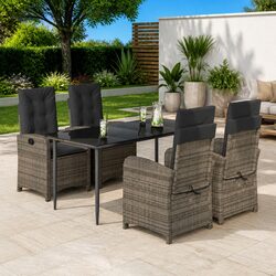 Grey Poly Rattan 5-Piece Garden Dining Set with Cushions
