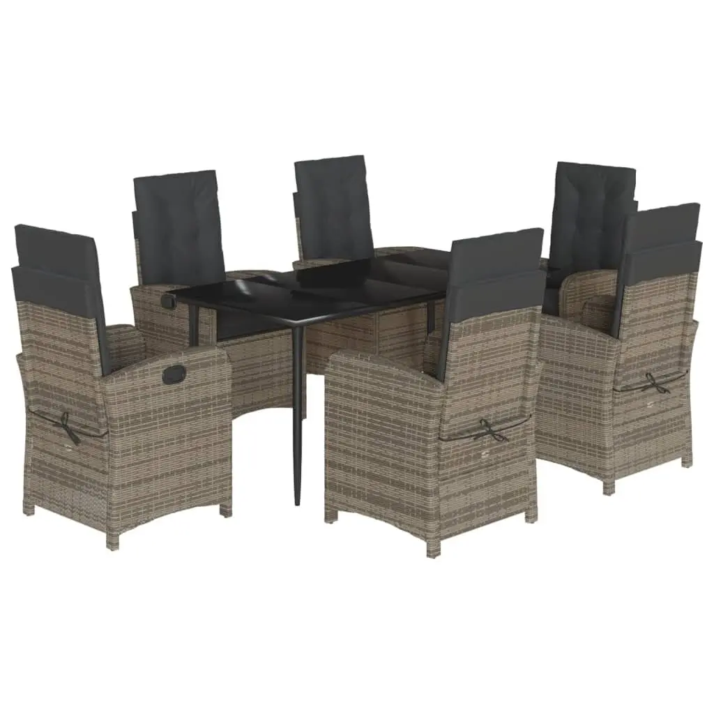 Garden Dining Set Grey PE Rattan 7 Piece Outdoor Furniture Table Chairs
