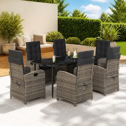 Durable 7 Piece Grey Rattan Garden Dining Set with Cushions