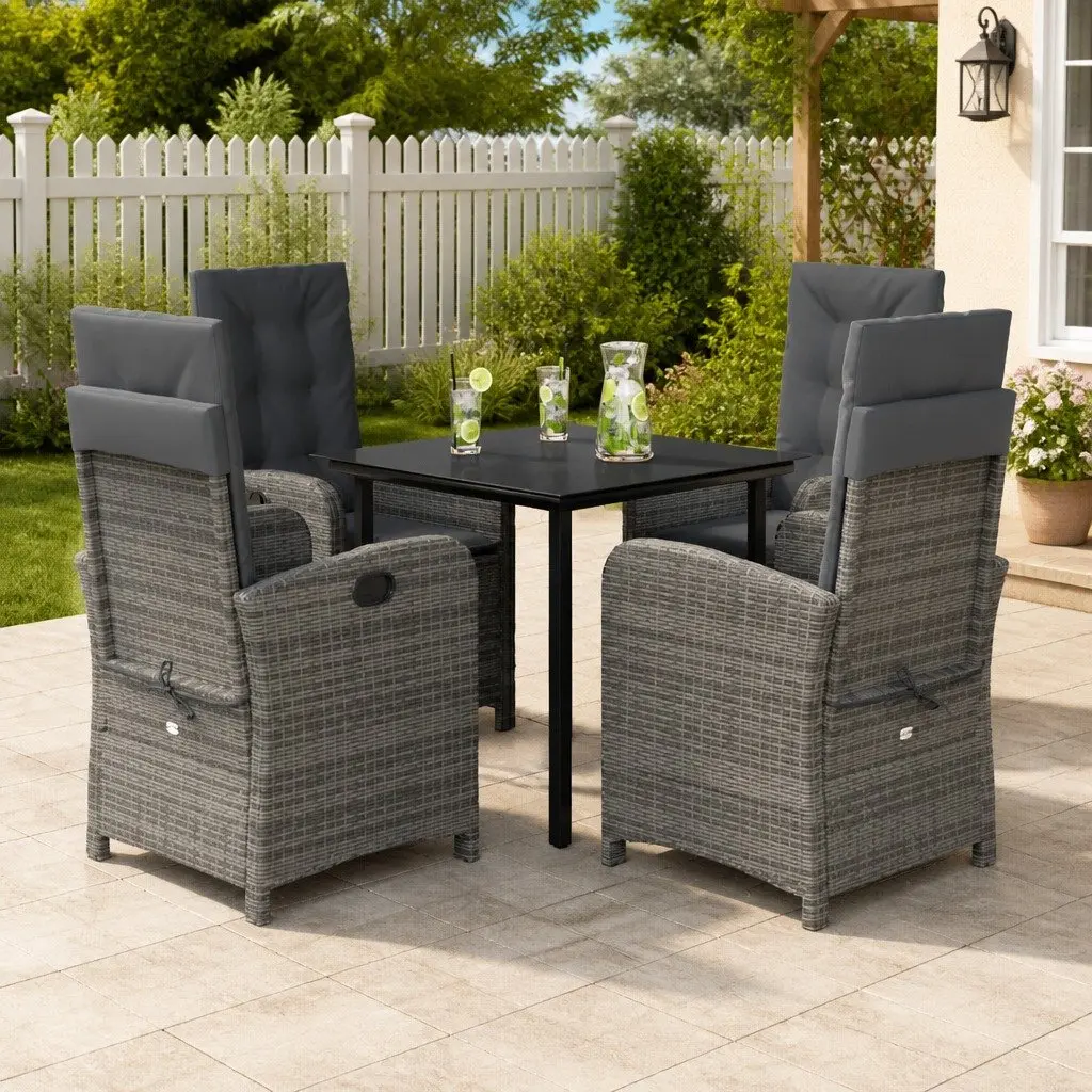 5-Piece Grey Poly Rattan Garden Dining Set