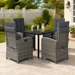 Stylish 5-Piece Grey Poly Rattan Garden Dining Set