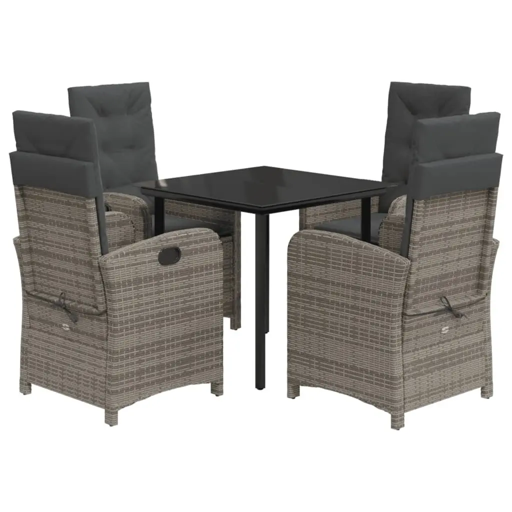 5-Piece Grey Poly Rattan Garden Dining Set