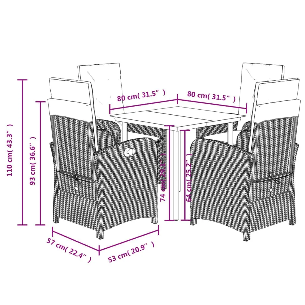 5-Piece Grey Poly Rattan Garden Dining Set