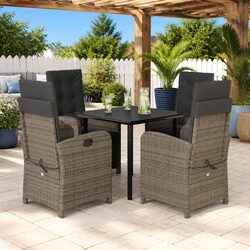 5 Piece Grey Poly Rattan Garden Dining Set