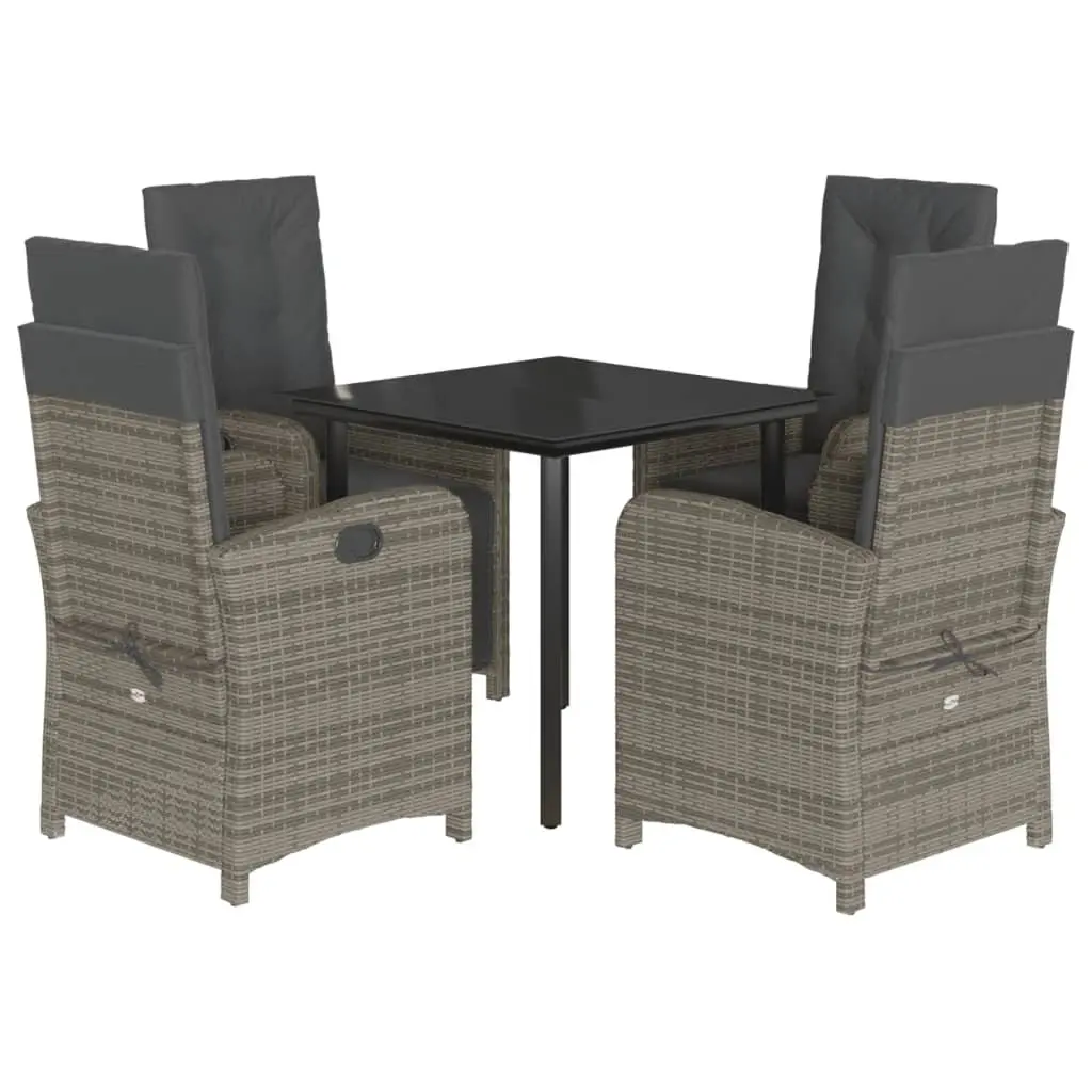 5 Piece Garden Dining Set PE Rattan Grey Outdoor Furniture Table Chairs