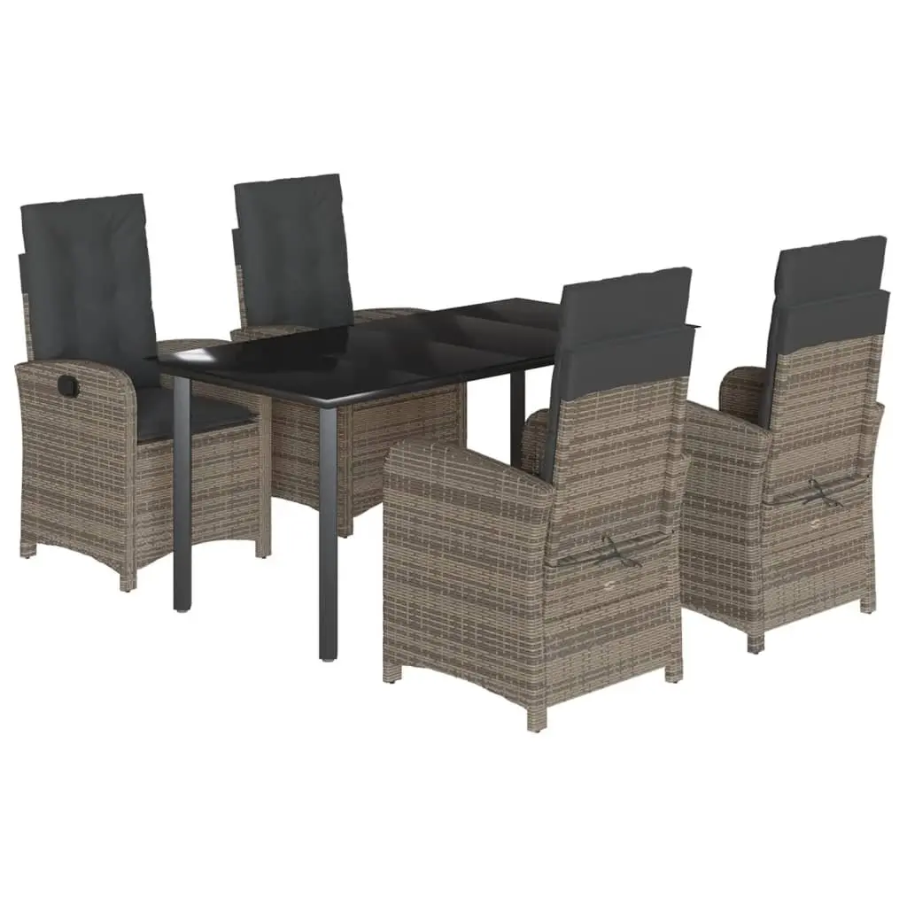Garden Dining Set PE Rattan 5 Piece Grey Outdoor Furniture with Cushions
