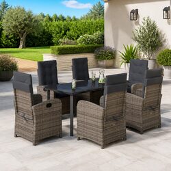 Premium 7 Piece Outdoor Garden Dining Set in Grey Rattan