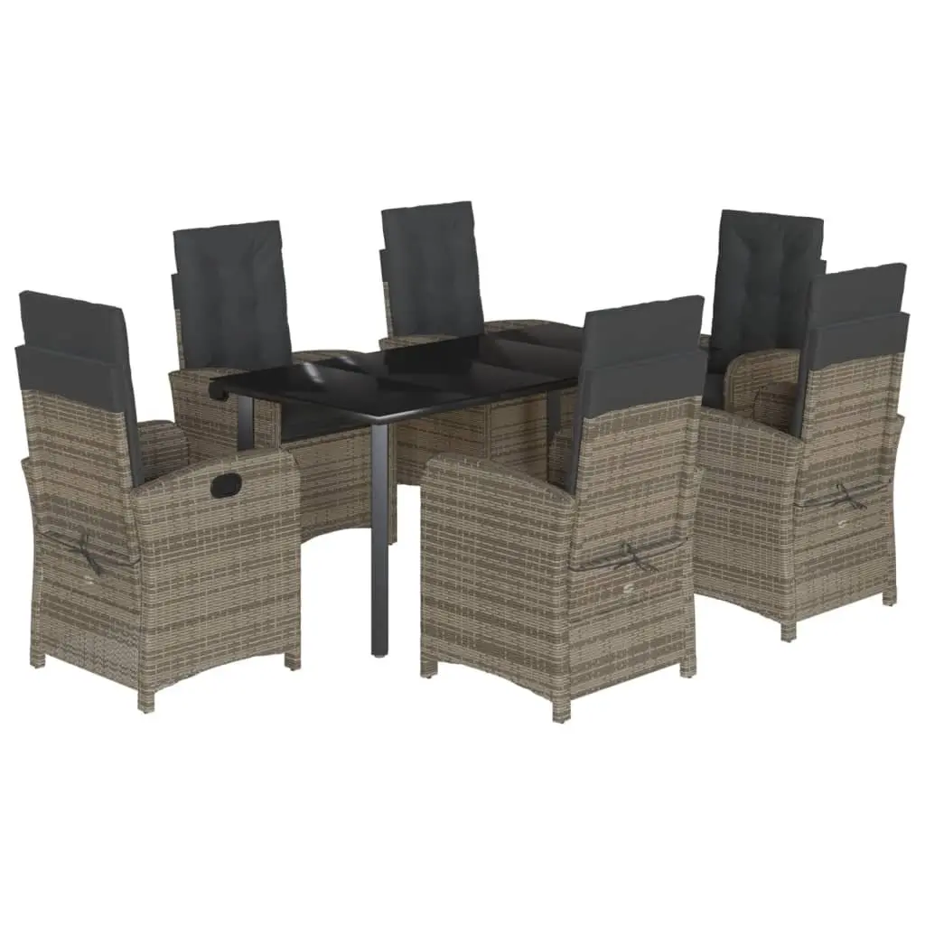 7 Piece Garden Dining Set PE Poly Rattan Grey with Cushions