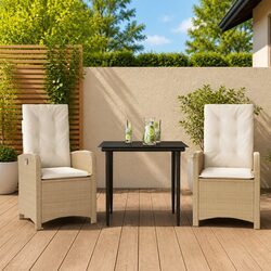 3 Piece Outdoor Dining Set with Cushions in Beige