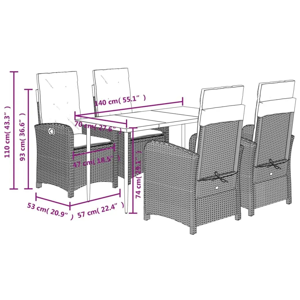 5-Piece Garden Dining Set with Cushions