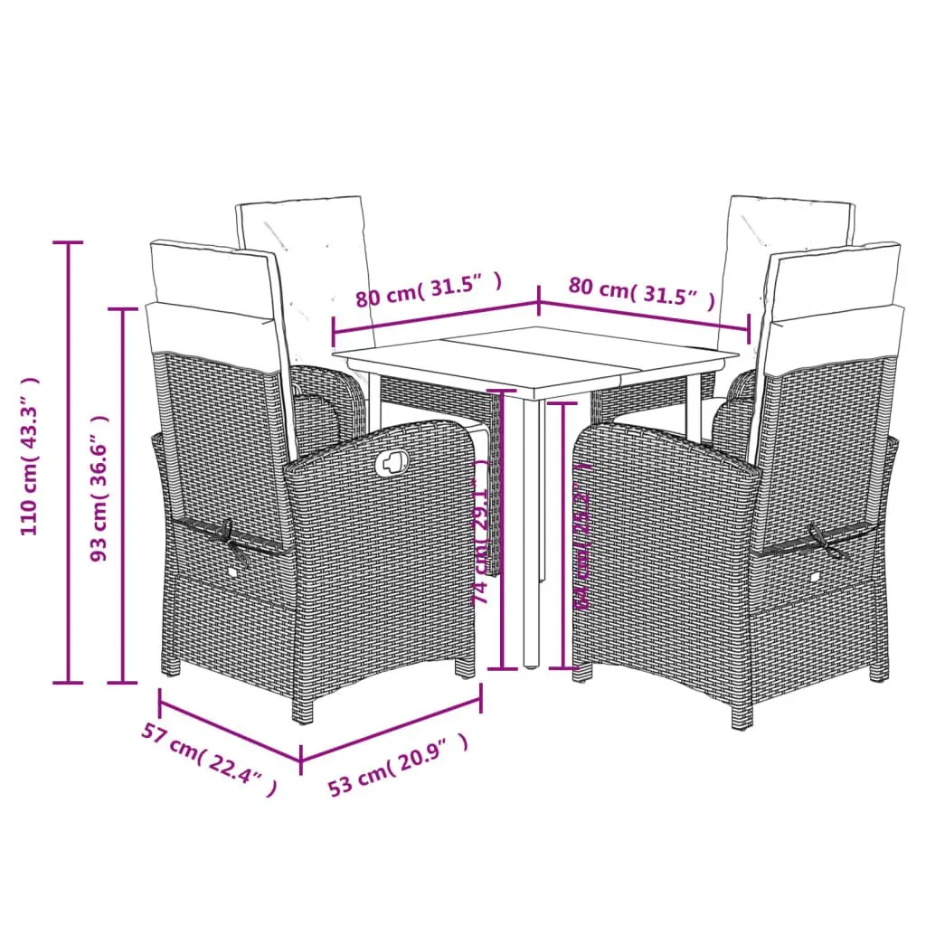 5 Piece Garden Dining Set with Adjustable Backrests