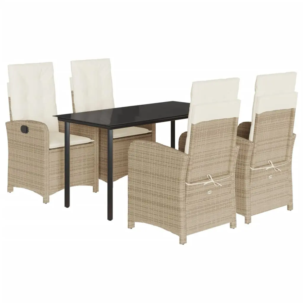 Garden Dining Set PE Rattan 5 Piece Outdoor Furniture Table Chair Patio Beige