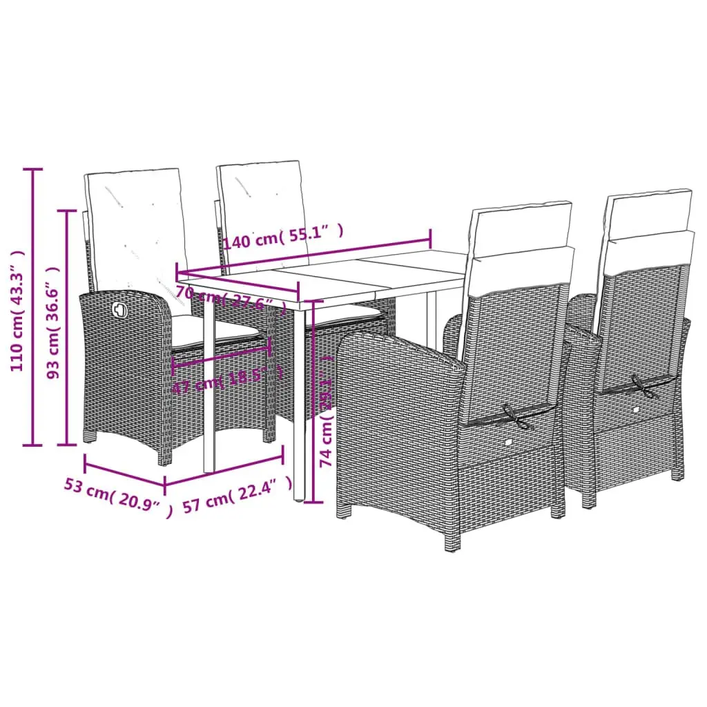 Garden Dining Set PE Rattan 5 Piece Outdoor Furniture Table Chair Patio Beige