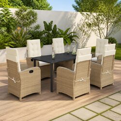 Beige Poly Rattan 7 Piece Outdoor Garden Dining Set