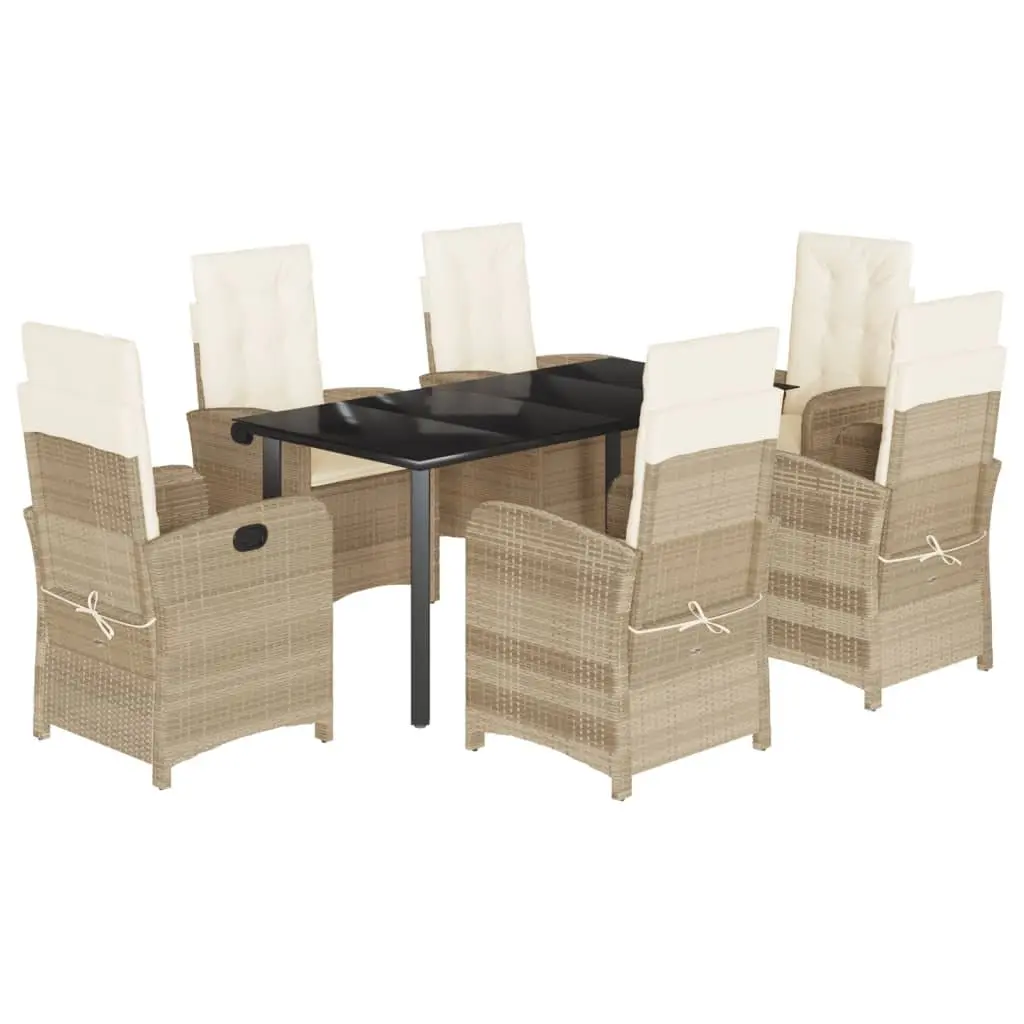 Beige Poly Rattan 7 Piece Outdoor Garden Dining Set