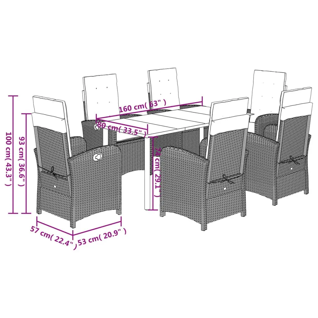 Beige Poly Rattan 7 Piece Outdoor Garden Dining Set