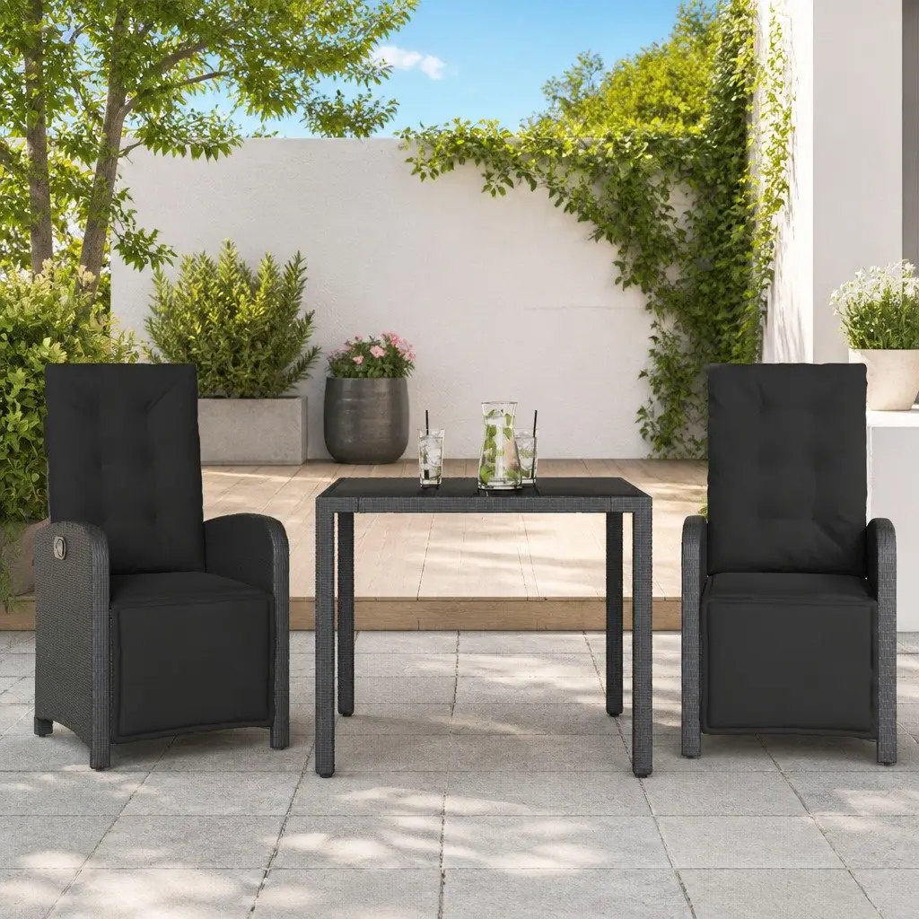 Black Poly Rattan Bistro Set for Outdoor Dining