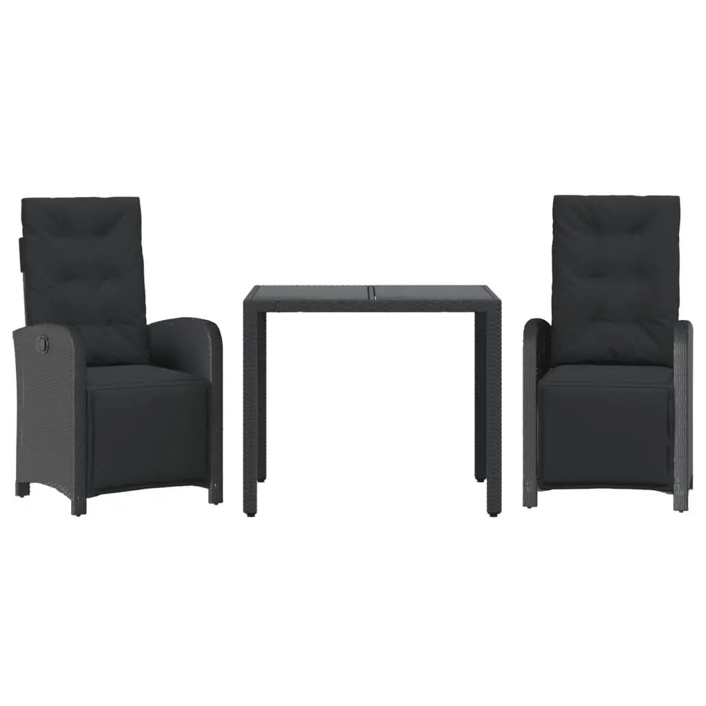 Black Poly Rattan Bistro Set for Outdoor Dining