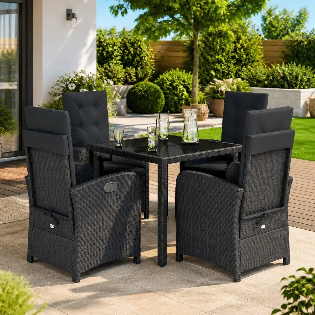 5 Piece Black Rattan Outdoor Dining Set