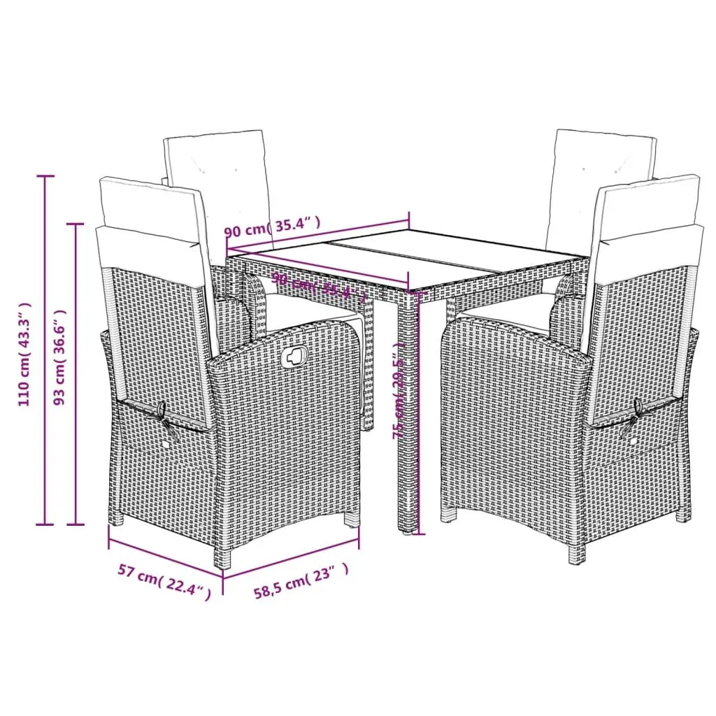 5 Piece Black Rattan Outdoor Dining Set