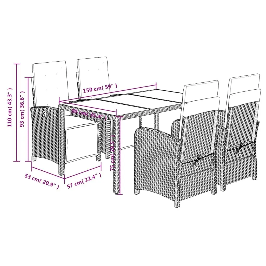5 Piece Outdoor Dining Set with Black Poly Rattan