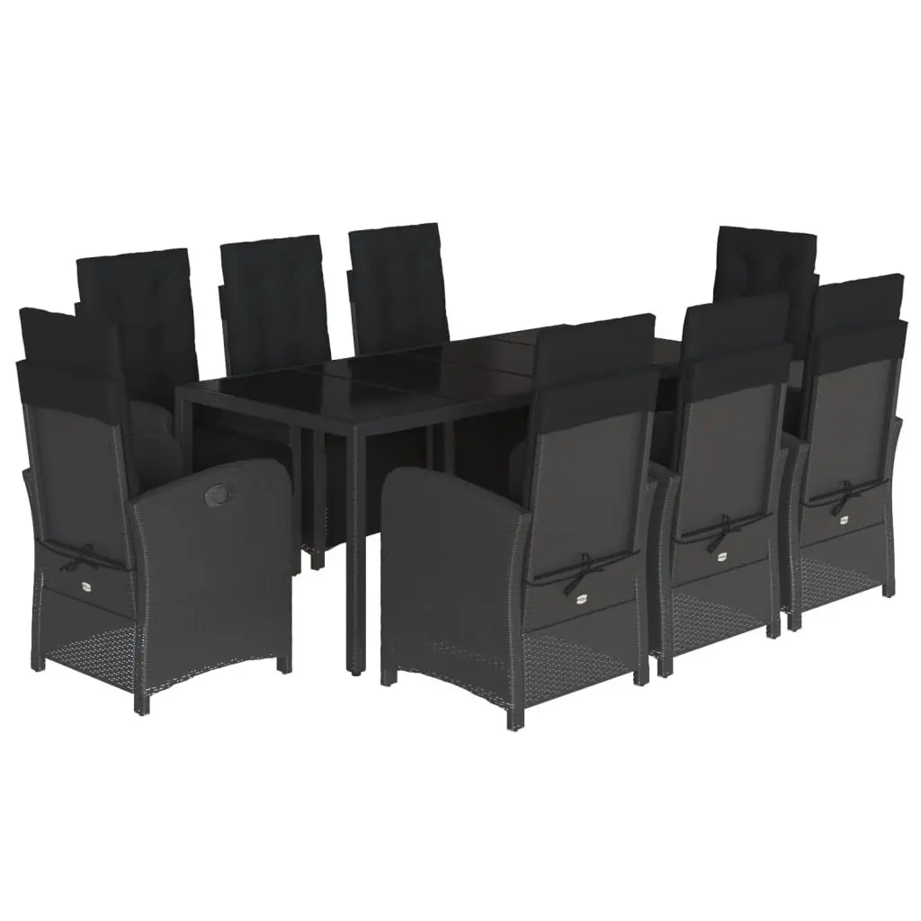 9 Piece Black Poly Rattan Outdoor Dining Set