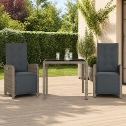 Durable 3 Piece Grey PE Rattan Bistro Set with Cushions