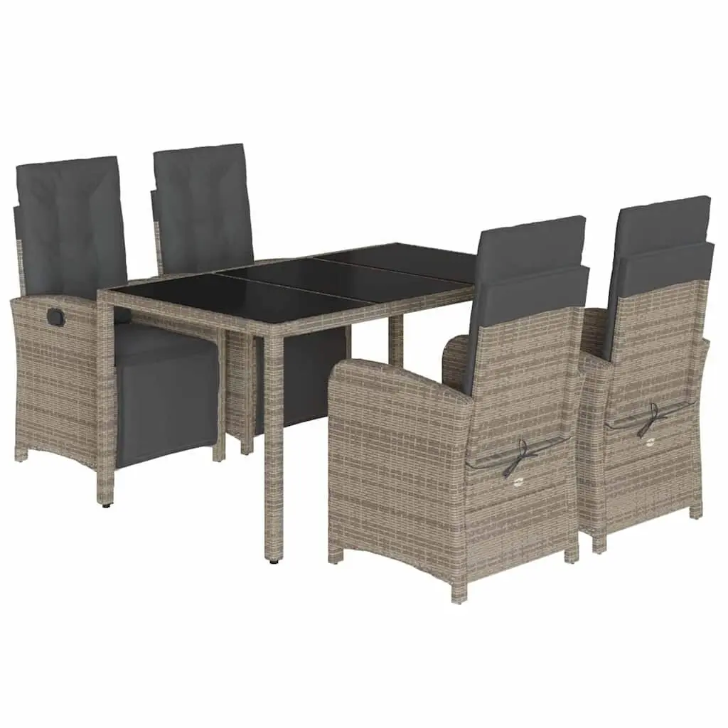 5-Piece Grey Poly Rattan Dining Set with Cushions