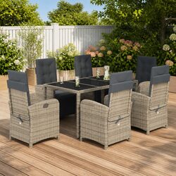 7-Piece Garden Dining Set in Grey Poly Rattan