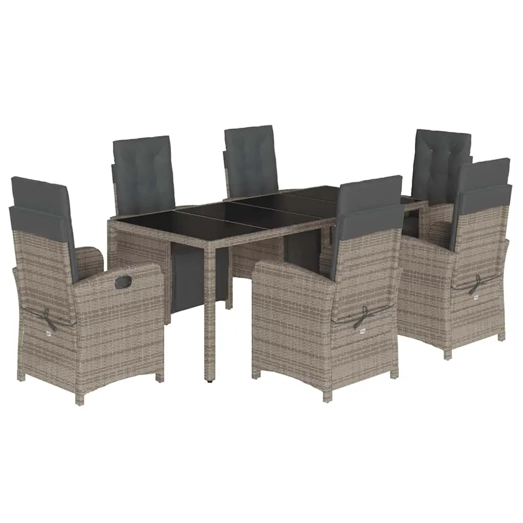 7 Piece Grey Poly Rattan Dining Set with Cushions