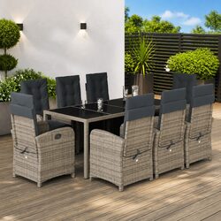 Durable 9 Piece Outdoor Dining Set with Grey Cushions