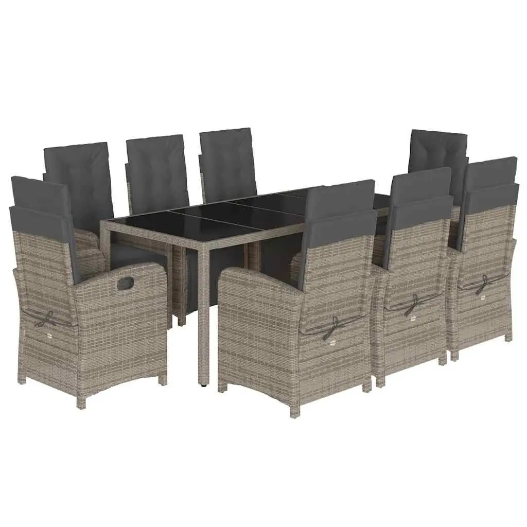 9 Piece Garden Dining Set Poly Rattan Grey Chairs Table Cushions