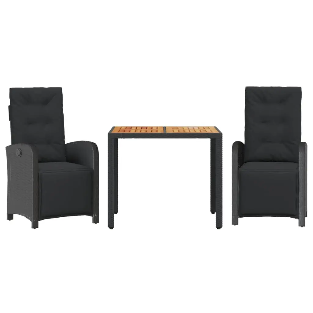 3 Piece Bistro Set PE Rattan Acacia Wood Black