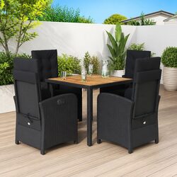5 Piece Outdoor Dining Set with Cushions in Black