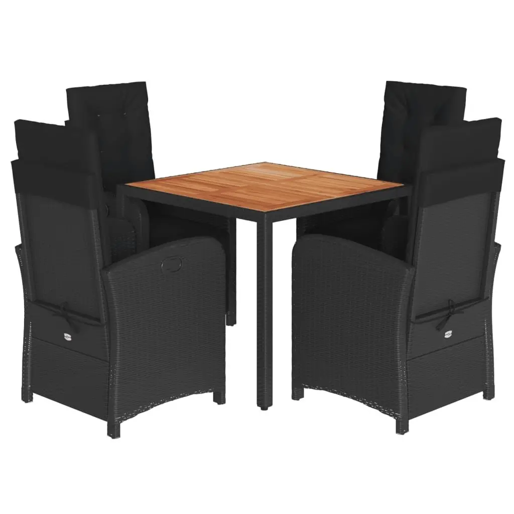5 Piece Outdoor Dining Set with Cushions in Black