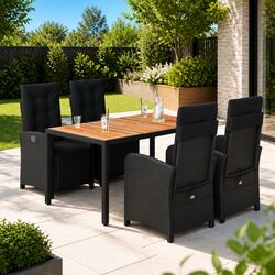 Garden Dining Set 5 Piece Outdoor Furniture with Cushions Black Rattan