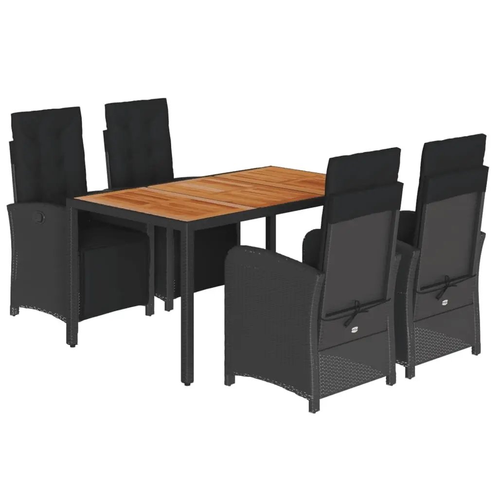 Garden Dining Set PE Rattan Acacia Wood Black 5 Piece