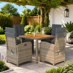 Sturdy 5-Piece Garden Dining Set in Grey Poly Rattan