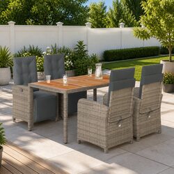 Premium 5-Piece Garden Dining Set with Grey Poly Rattan