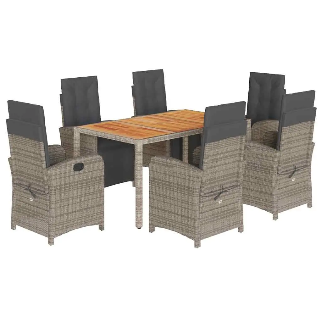 7-Piece Grey Poly Rattan Dining Set for Outdoors