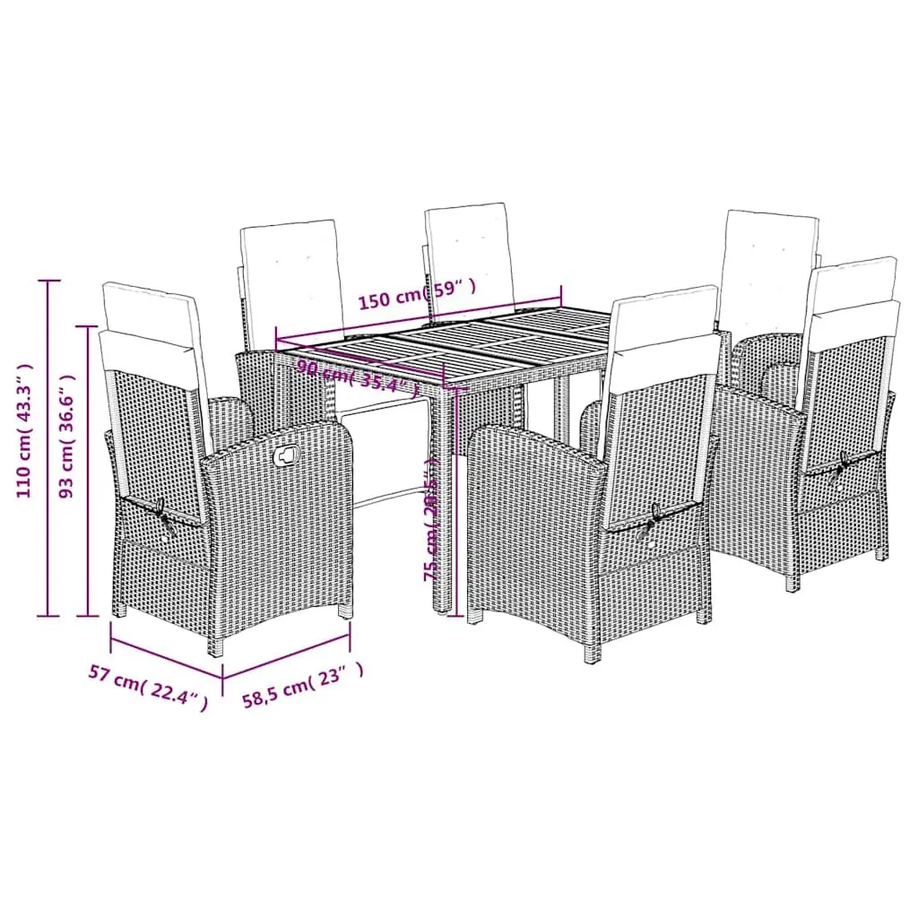7-Piece Grey Poly Rattan Dining Set for Outdoors
