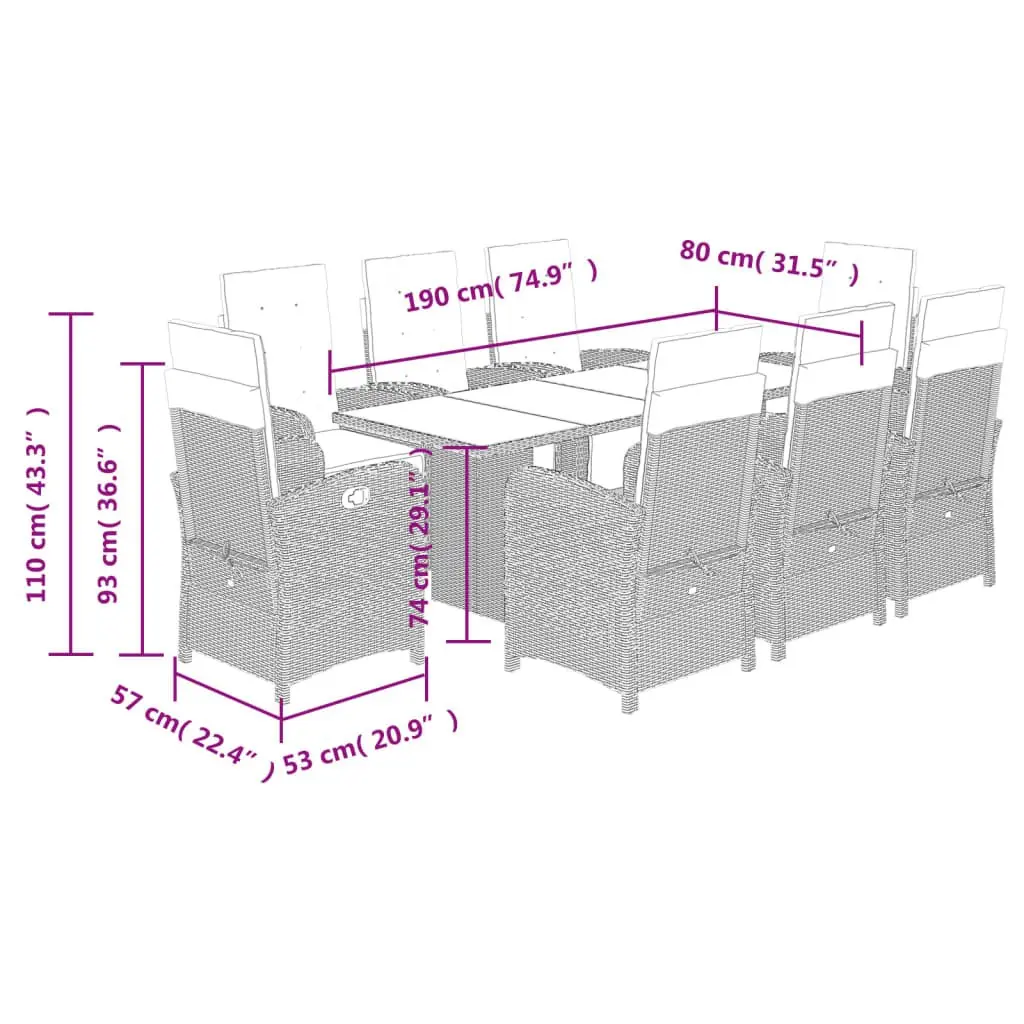 9-Piece Garden Dining Set with Cushions