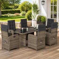 7 Piece Outdoor Dining Set with Grey Poly Rattan and Cushions